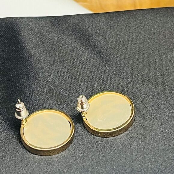 Vintage Fish Gold Clear Black Rhinestone Unique Fancy Earrings MOP NWOT Y2k 1188 - Picture 5 of 7